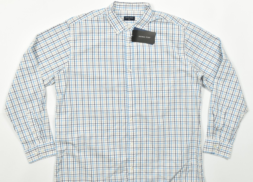 Double Pump Contemporary Men 2XLT Button Down Shirt Blue Plaid Long Sleeve NWT
